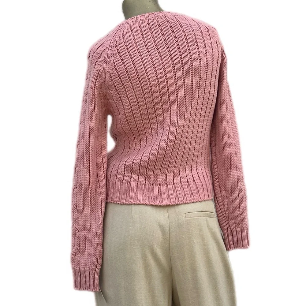 NWT Vintage Pink Cable Knit Acrylic Sweater Tulip Cottagecore PTP 16” app XS